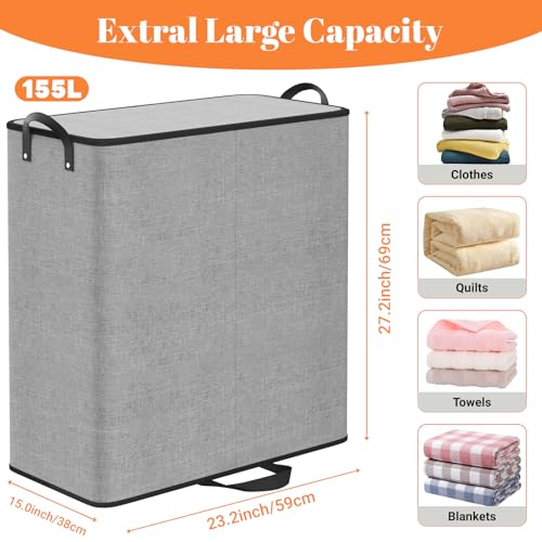 155L 2 Section Laundry Hamper with Lid, Laundry Basket, Gray - color: Gray, size: 155L