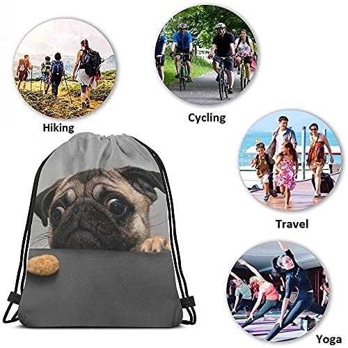 Art Cute Pet Drawstring Bags Backpack Bag Dog Lovely Animal Little Puppy Art Funny Pug Face Eyes Fashion Design Cookie Sport Gym Sack Drawstring Bag String Bag Yoga Bag for Men Women - color: Multi-a158