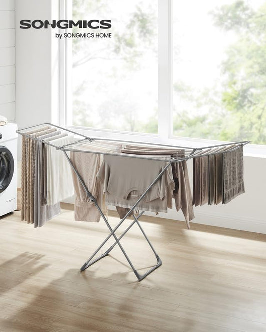 SONGMICS Clothes Drying Rack, Foldable, Heavy Duty, 2 Gullwings - color: Gray, style: 2 Gullwings(19.7"D)