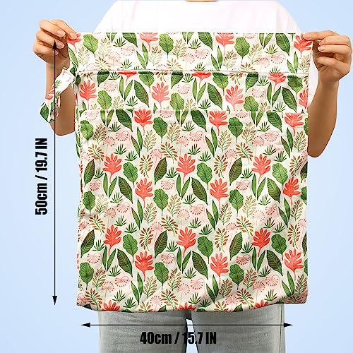 2pcs Travel Waterproof Laundry Bag, Cloth Diaper Wet Dry Bags with Handle & 2 Zipper Pockets, Reusable Washable Dirty Clothes Bag for Baby Adult Travelling Hanging, Bathing Beach Pool Daycare - color: Flowers & Plants