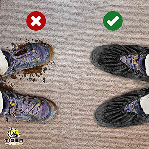 Premium Reusable Shoe Covers Slip-on Washable Work Boot Black Protectors - size: Large