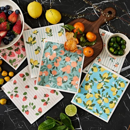 RECYCO Swedish Dishcloths for Kitchen | 6 Packs Orchard Grove Washable Dish Rags | Cellulose Reusable Cleaning Paper Towels | Absorbent Counter Dish Cloth Sponge Kitchen Wipes, 8" L x 7" W - color: Orchard Grove - 6 Pack