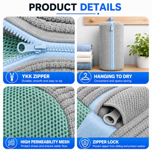 2 Pack Shoe Washing Machine Bag, Laundry Shoe Bag for Washer and Dryer, Reusable Shoe Cleaning Bag for Sneakers and All Shoes Types with Self-Locking Zipper(Gray) - color: Gray