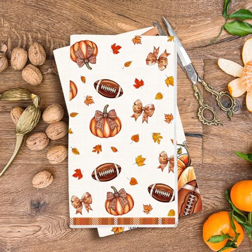 Fall Kitchen Towels Set of 4, Autumn Pumpkin Football Hand Towel
