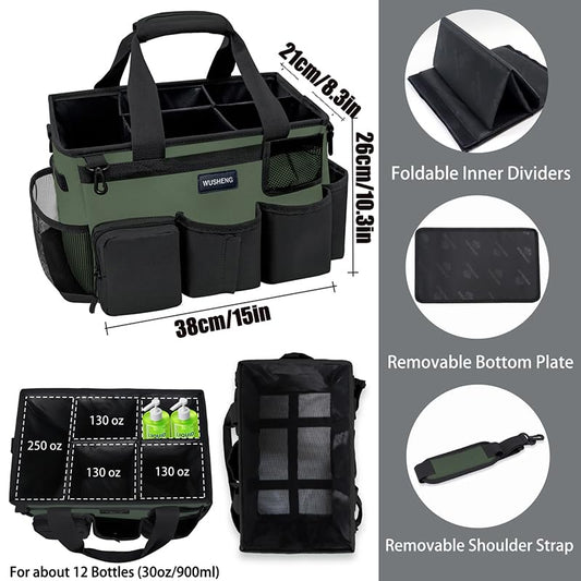 Wearable Cleaning Caddy Bag,Cleaning Supply Tote for Cleaning Supplies, Cleaning Organizer with Adjustable Shoulder and Waist Straps for Cleaners & Housekeepers (Green and Black, Large) - color: Black-Green, size: Large