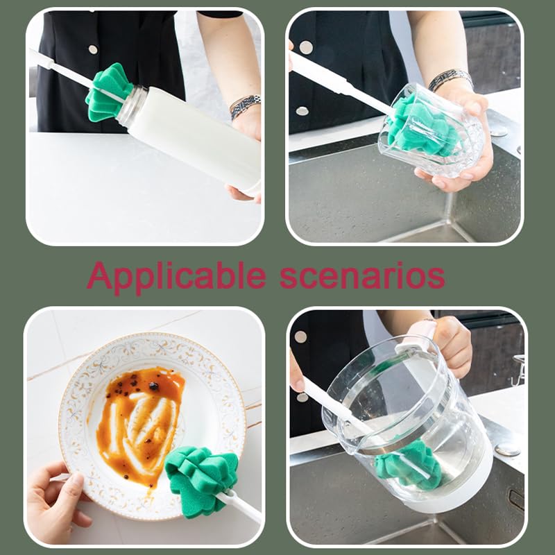 Bottle Soft Brushs Sponge Bottle Brushes 2 Pcs with 2 Pcs Traceless Hook