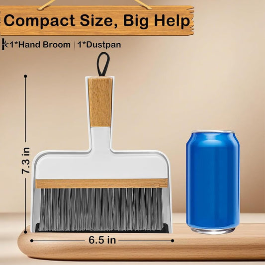 ThinkLearn Mini Dustpan and Brush Set, Bamboo Handle with Rubber Lip - color: White