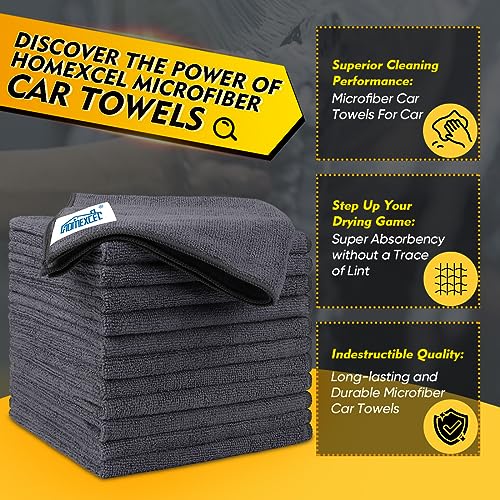 HOMEXCEL Microfiber Cleaning Cloths 12 Pack, Premium 16 x 16 inch Microfiber Towel for Cars, Ultra Absorbent Car Washing Cloth, Lint Free Streak Free Wash Cloths for Car, Kitchen, and Window, Grey - color: Grey, size: 16 x 16 Inch
