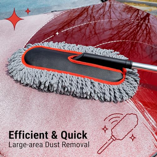 YeewayVeh Car Duster, Scratch-Free Microfiber Cleaning Brush, Gray/Red - color: Gray / Red, size: 1 Pack