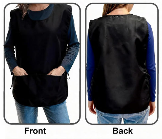 Large Smock Cobbler Apron for Men & Women, Adjustable Side Ties & 2 Pockets - color: Black