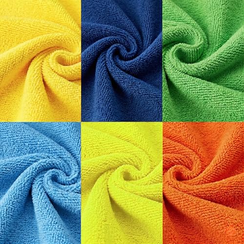 Blue Horizon Assorted Color Microfiber Cleaning Towels, Pack of 24, Ultra Soft Plush Washcloth Shop Towels, All Purpose Premium Microfiber Detailing Cleaning Cloths (16" x 16", Mix Color) - color: Mix Color