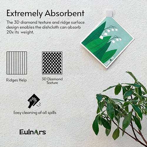 Eulnars Reusable Paper Towels, Swedish Dishcloths for Kitchen 8-Pack, Non-Scratch Swedish Dish Towels, Super Absorbent Cellulose Dish Cloths, No Odor Dish Rags - color: Flora