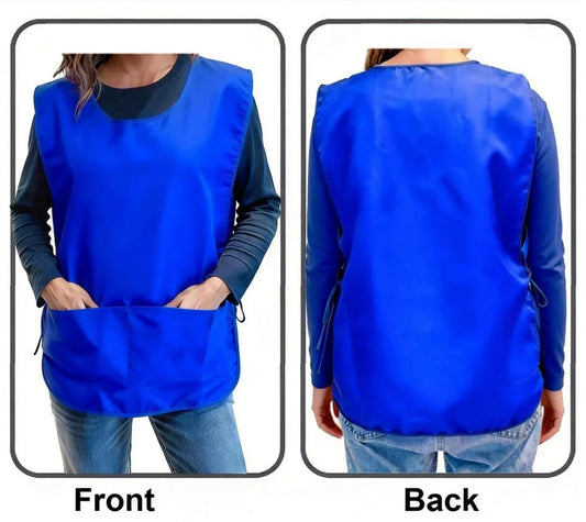 Large Smock Cobbler Apron for Men & Women, Adjustable Side Ties & 2 Pockets - color: Blue