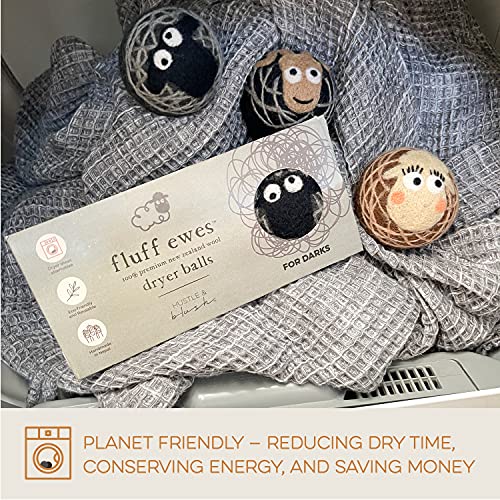 Fluff Ewes Wool Dryer Balls 3 Pack, Darks, XL - color: Darks, size: 3 Count (Pack of 1)