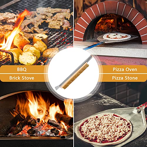 Aolso Pizza Oven Brush, 26" Brush and Stainless Steel Scraper for Pizza Stone, BBQ Grill Cleaning Brush Non Scratch Heat Proof Brass Bristles with Screwdriver, Outdoor Pizza Oven Accessories - size: 26" Brass Bristles
