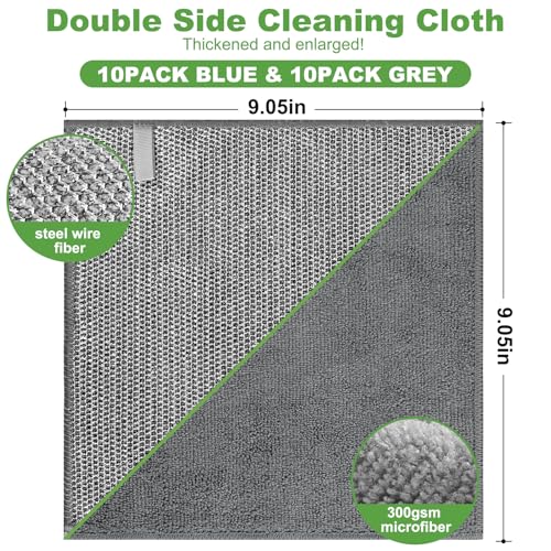 Jeymei Non Scratch Wire Dishcloth,Multipurpose Wire Dishwashing Rag,20PCS - color: 20pcs Blue+grey