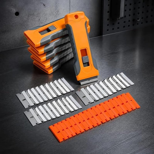Razor Blade Scraper with Blades, Cleaning Razor Scraper, Glass Top Stove Scraper for Oven Door, Cooktop Glass Paint Scrapers (Orange Grey Kit) - color: Orange Grey Kit