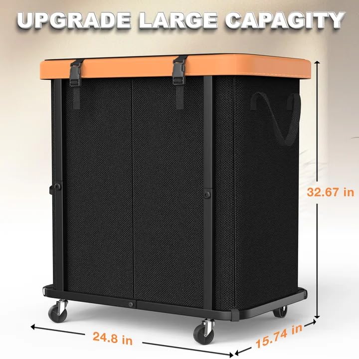 Laundry Basket with Wheels,190L Leather Patchwork Laundry Hamper 2 Setion - color: Black, size: 2 Section-190L