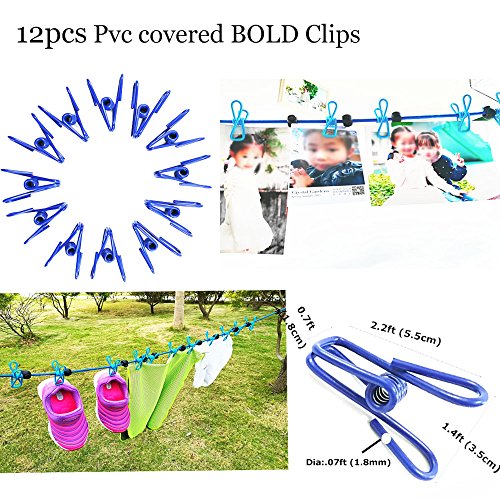 Adjustable Elastic Clothesline with Clips and Positioning Balls Portable Retractable Windproof Laundry Hanging Rope Anti-Skid Washing Line with Drawstring Bag (Dark Blue) - color: Dark Blue