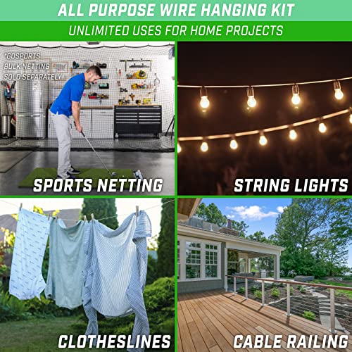 GoSports 30 ft Adjustable Wire Hanging Kit, Stainless Steel Cable System