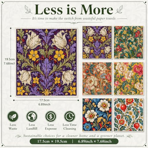 Shwing Swedish Dishcloths for Kitchen 6 Pack Vintage Baroque Floral Pattern Reusable Paper Towels Kitchen Towels Dish Cloths for Washing Dishes Washable Quick Drying Absorbent Cleaning Cloths - color: Vintage Baroque Floral