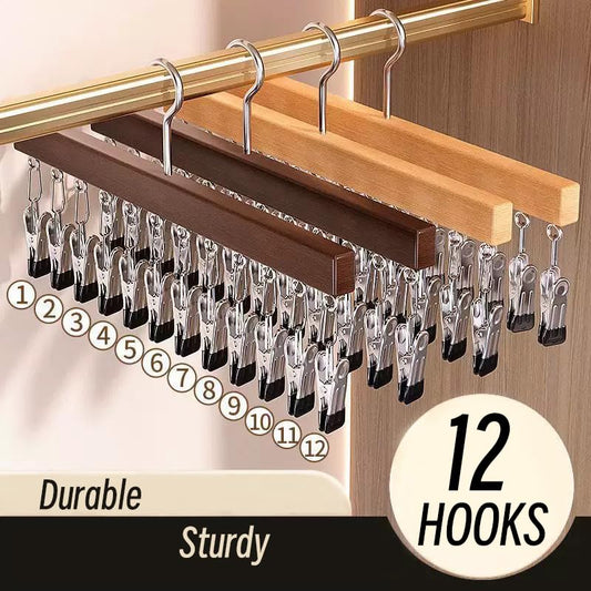 Legging Organizer for Closet 2 Pack, Wood Yoga Pants Hangers 24 Clips Wood - color: Natural Wood Color