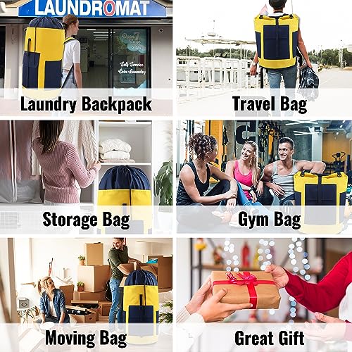 Laundry Bag Backpack 125L Extra Large, Heavy Duty 900D Coated Oxford Fabric, 3 Pockets Durable Travel Laundry Bags with Soft Padded Shoulder Straps for College Dorm, Apartment, Laundromat (Yellow) - color: Yellow