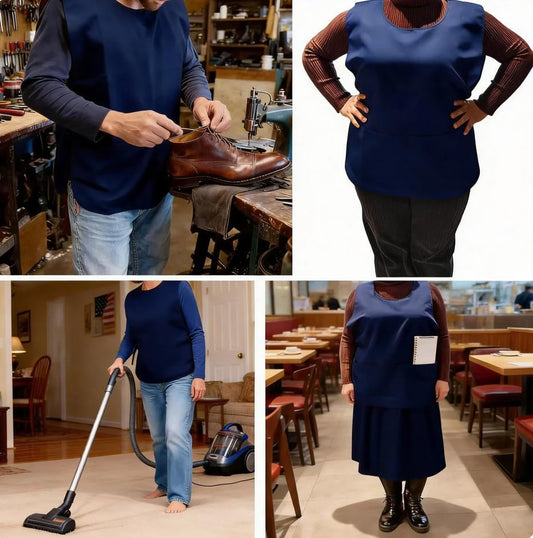 Large Smock Cobbler Apron for Men & Women, Adjustable Side Ties & 2 Pockets - color: Dark Blue