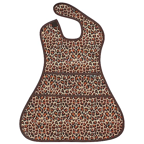 Plie Full Coverage Waterproof Feeding Bib for Toddlers – Extra Long Apron Bib for Mealtime, Self-Feeding, High Chairn - color: Brown/Leopard