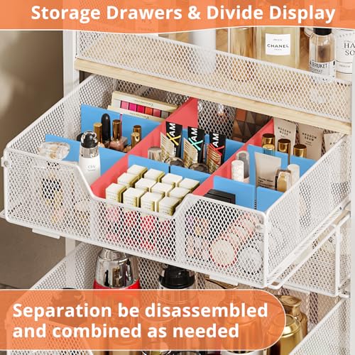 4-Tier Rolling Utility Cart with 3 Drawers-White Craft Organizers and Storage with DIY Dividers, Under Desk Cart with Lockable Wheels, Craft Cart Art Cart for Brushes Artifacts Patent Pending - color: White, size: 3 Tier Drawers