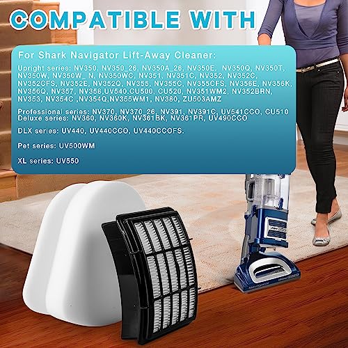 NV350 NV356E NV360 Filter Replacement for Shark Navigator Lift Away Vacuum - size: NV350 (1 HEPA + 2 Foam + 2 Felt Filters)