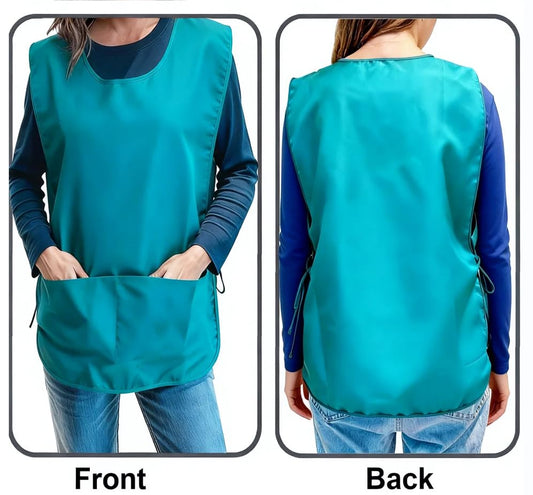 Large Smock Cobbler Apron for Men & Women, Adjustable Side Ties & 2 Pockets - color: Teal