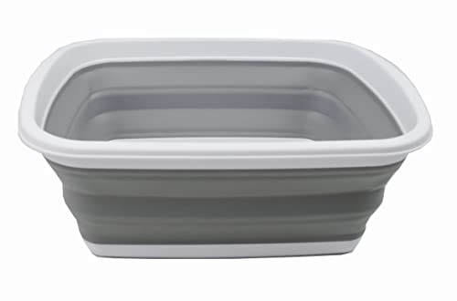 SAMMART 10L (2.6 Gallons) Collapsible Tub - Foldable Dish Tub - Portable Washing Basin - Space Saving Plastic Washtub (White/Grey, 1) - color: White/Grey