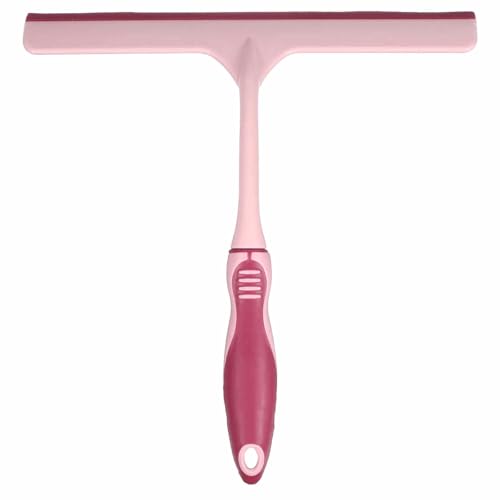 HARFINGTON Shower Squeegee 9.8 Inch Length Water Blade Cleaner Tool Household Mirror Squeegee with Hole for Windshield Window Cleaning Glass Door, Pink