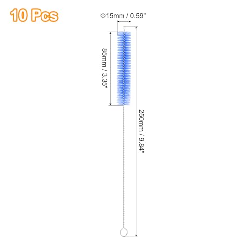 uxcell 10Pcs Drinking Straw Cleaning Brushes, 10" x 5/8" Nylon Bristles Long Straw Brush Pipe Cleaner for Washing Straws Pot Spout, Sippy Cup, Bottle and Tube (Blue) - color: Blue, size: 10" x 5/8"