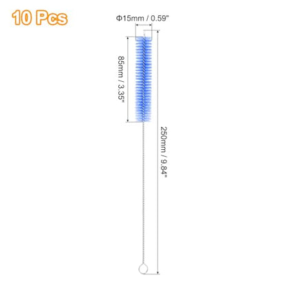 uxcell 10Pcs Drinking Straw Cleaning Brushes, 10" x 5/8" Nylon Bristles Long Straw Brush Pipe Cleaner for Washing Straws Pot Spout, Sippy Cup, Bottle and Tube (Blue) - color: Blue, size: 10" x 5/8"