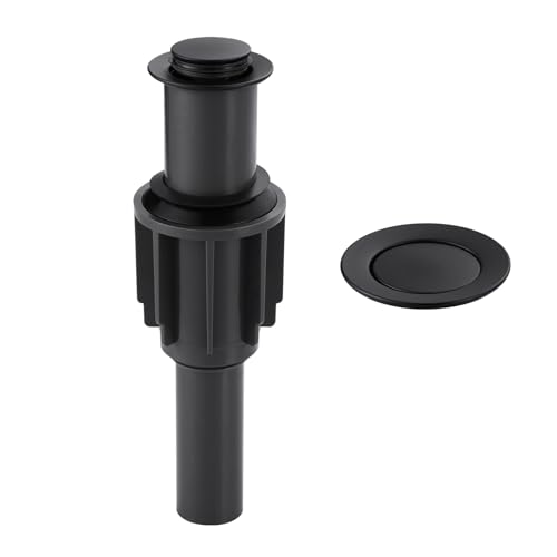 ALEASHA Pop Up Sink Drain Without Overflow, Bathroom Sink Drain Vessel Sink Stopper Pop Up Sink Drain Stopper, Pop Up Drain for Bathroom Sink Drain Strainer for Hair Catcher, Matte Black - color: Matte Black, style: Without Overflow