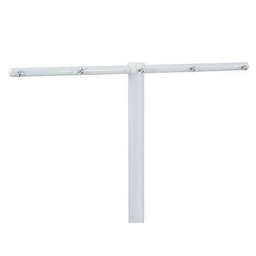 Household Essentials Mega Outdoor Clothesline T‑Post, Galvanized Steel Single Post with Crossbar and Eyelet Screws, White Finish