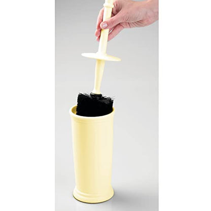 mDesign Toilet Bowl Brush and Holder - Covered Bathroom Brush - Standing Scrubber in Modern Holder - Space Saving, Deep Cleaning for Toilet - Hyde Collection - Light Yellow - color: Light Yellow, size: Pack of 1