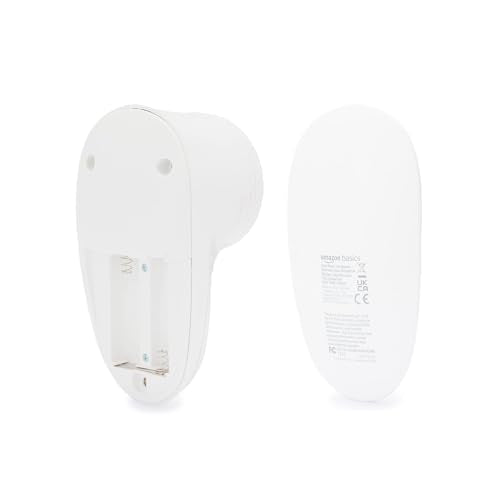Amazon Basics Battery Operated Fabric Shaver for Clothes, Remove Pilling, Lint and Fuzz Removal, 6-Leaf Blades with Safety Lock, Portable, Includes 2 Spare Blades, White