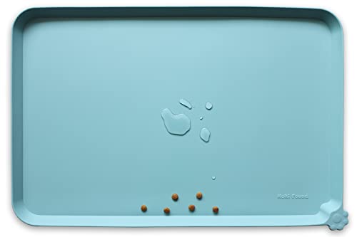 Hoki Found Silicone Non Slip Pet Food Mats - Dog Cat Bowl Placemats - Waterproof for Carpet - Light Turquoise - color: Light Turquoise, size: 19" x 12"