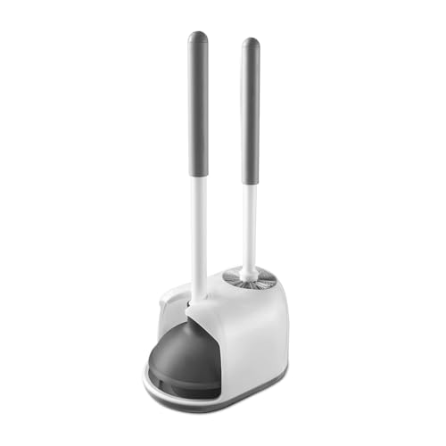 Eyliden Toilet Plunger and Brush Set, 2-in-1 Compact Holder, White - color: White & Grey