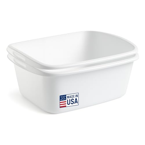 Tribello 2-Pack Dish Pans for Kitchen Sink, Plastic Tub Dishpan Wash Basin and Foot Bath for Soaking Feet, Wash Bucket for Washing and Storage Cleaning Supplies - 12 Quarts - Heavy Duty - (White)