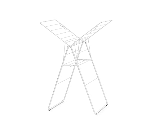 Brabantia HangOn Compact Clothes Drying Rack | 49ft (15m) | White | Small Indoor Clothes Airer Laundry Stand with 2 Fold-Out Wings & Hanger Hooks, Folds Flat, Ideal for Condos | Fits Full Load - color: Fresh White