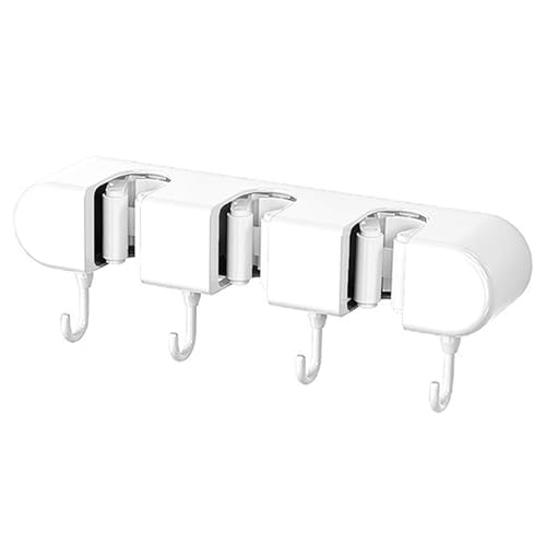 Wall Mounted Storage Rack for Mops and Brooms Ultimate Home Organization Solution with Holders and Hooks for Space() - color: White 3-clip 4-hook, size: 26X4.7X5.5