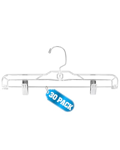 AMKUFO Pants-Hangers-with-Clips-30-Pack, 14 Inch Clear-Plastic-Skirts-Hangers-with-Adjustable-Clips for Shorts Jeans Trousers, Clothes-Hangers Non-Slip Clip-Hangers - size: 30 Pack
