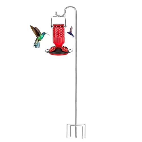 Ihomepark Shepherds Hook for Outdoor, 78 Inch Tall & 5/8 Inch Diameter Stainless Steel Heavy Duty Poles to Hang Outdoor Lights with 5 Prongs Base, Suitable for Bird Feeders or Wedding Decors(1pack) - color: Silver, size: 78inch