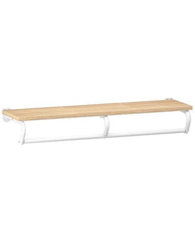 CHOEZON Wall Mounted Clothes Rack, Metal Garment Rack with Top Shelf, Laundry Storage Shelf with Hanging Rod, for Laundry Room, Bedroom, Entryway and Storage Room, Natural and White TYM02NW - color: Natural, White