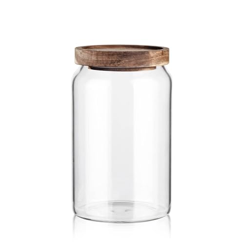 Labina Glass Jar with Wood Lid, Airtight Kitchen Storage Canister - size: A3: 33 Oz 1 pcs