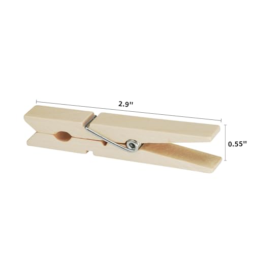 KTOJOY Wooden Clothes Pins,50 Pack, 2.9 Inch, Large Natural Birchwood Rust, Moisture Resistant Clothes Pegs, Heavy Duty Clothespins,Clothes Pins for Craft, Clips for Pictures